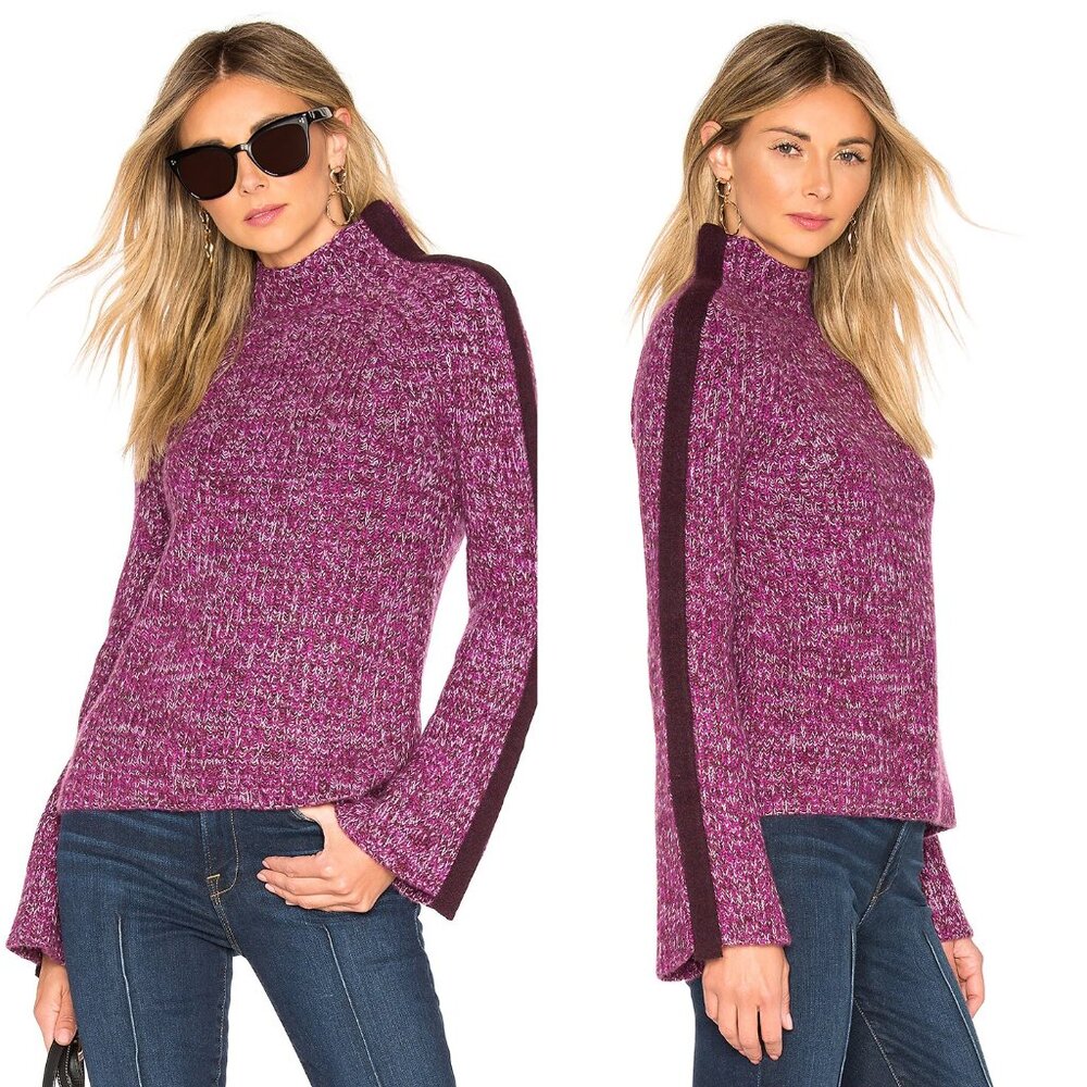 New NAADAM 100% Cashmere Mock Neck Bell Sleeves Melange Sweater Sz S